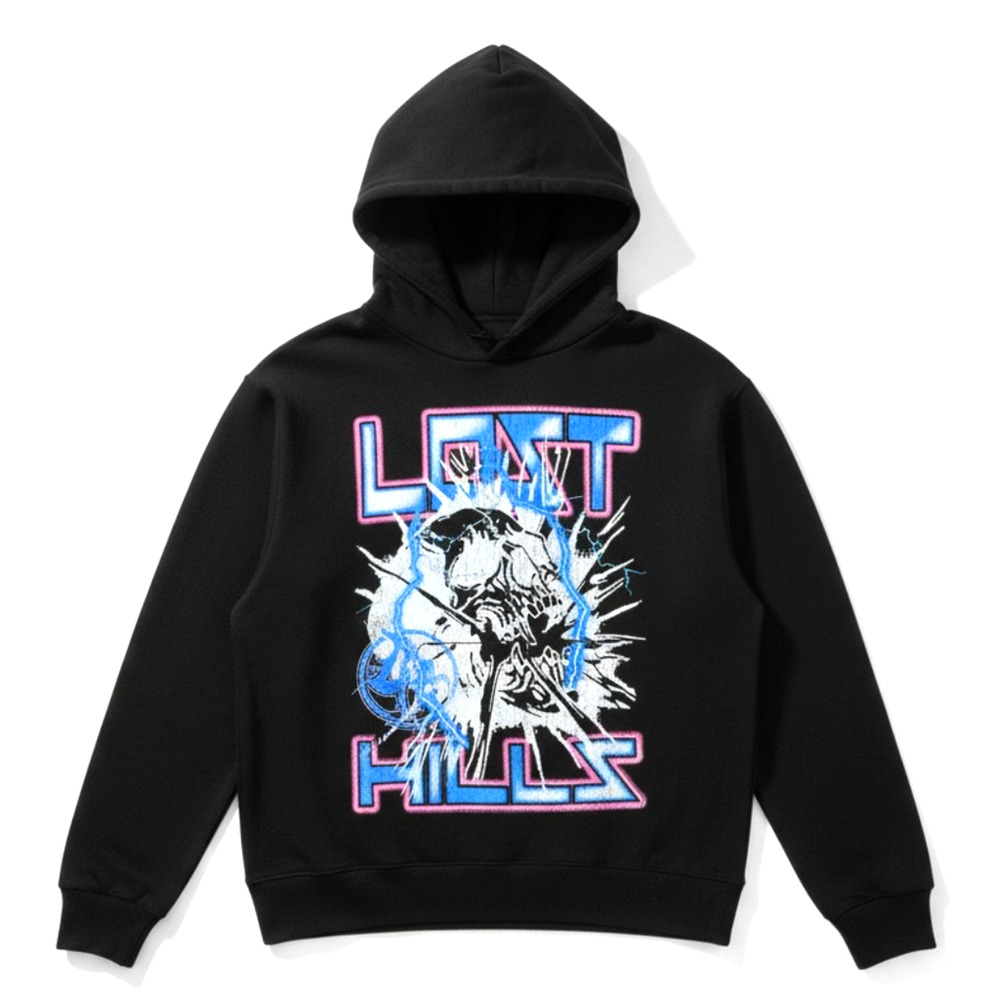 Lost Hills Electric Skull Black Heavyweight Hoodie LH20011 [Size Medium]